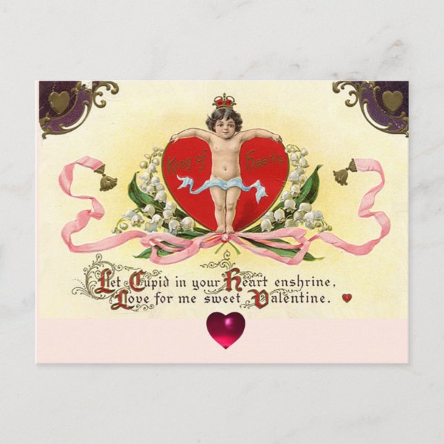 CUPID KING OF HEARTS ,RED WAX SEAL Valentine's Day Holiday Postcard (Front)