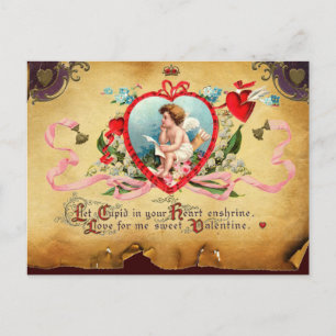 CUPID KING OF HEARTS ,RED WAX SEAL Valentine's Day Holiday Postcard