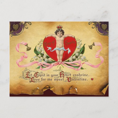 CUPID KING OF HEARTS RED WAX SEAL Valentines Day Holiday Postcard