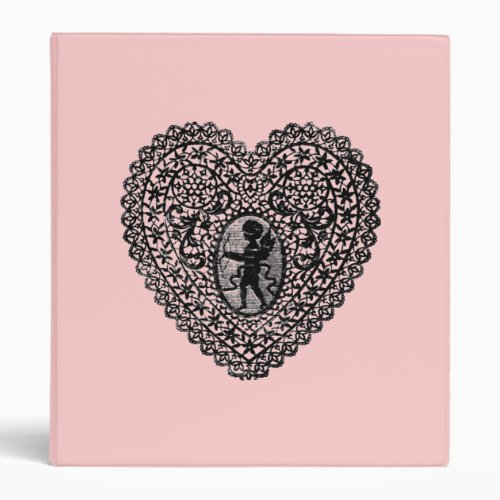 CUPID LACE HEART  black and pink Binder