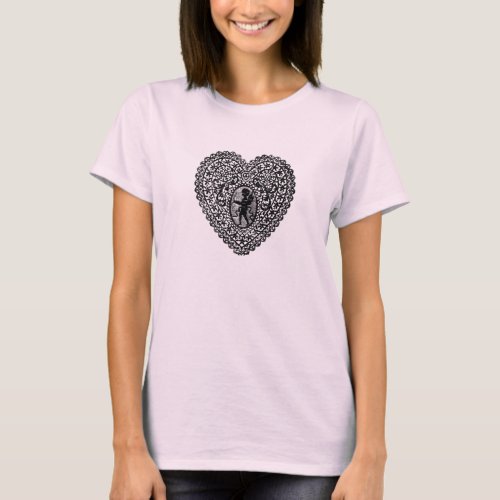 CUPID LACE HEART Black and White T_Shirt