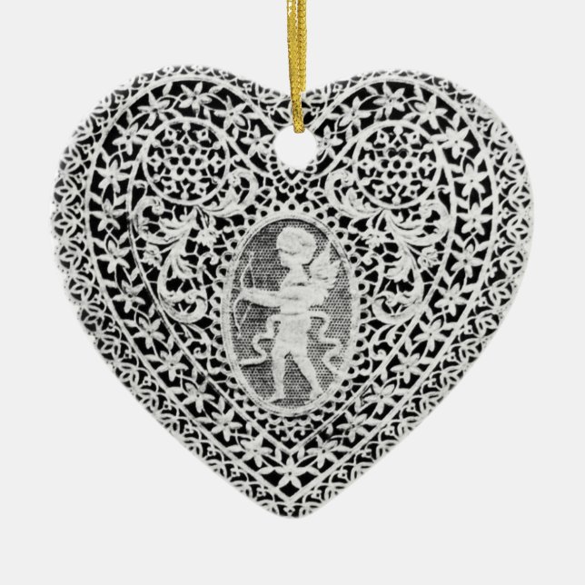 CUPID LACE HEART CERAMIC ORNAMENT (Front)