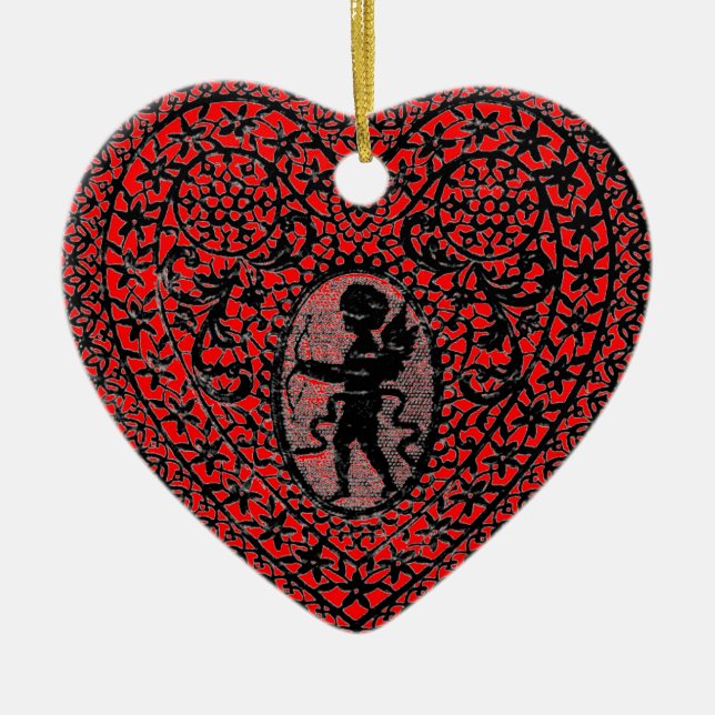 CUPID LACE HEART CERAMIC ORNAMENT (Front)