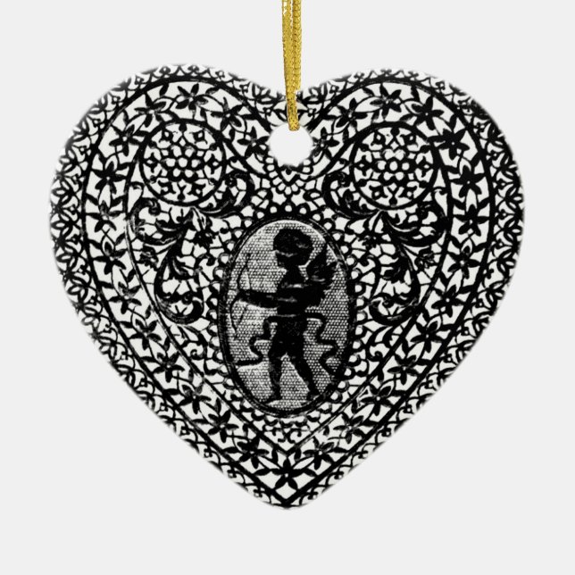 CUPID LACE HEART CERAMIC ORNAMENT (Front)