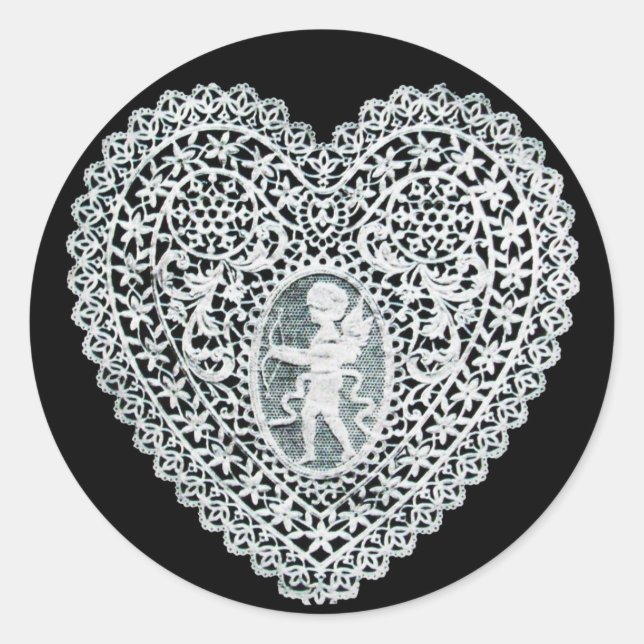 CUPID LACE HEART CLASSIC ROUND STICKER (Front)