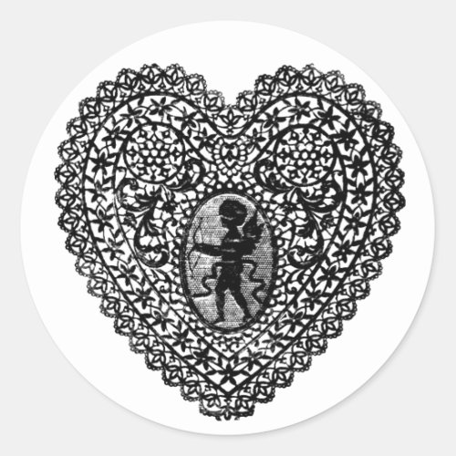 CUPID LACE HEART CLASSIC ROUND STICKER