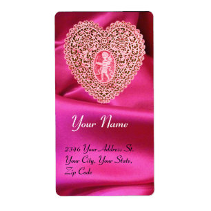 CUPID LACE HEART,FUCHSIA SILK CLOTH pink red Label