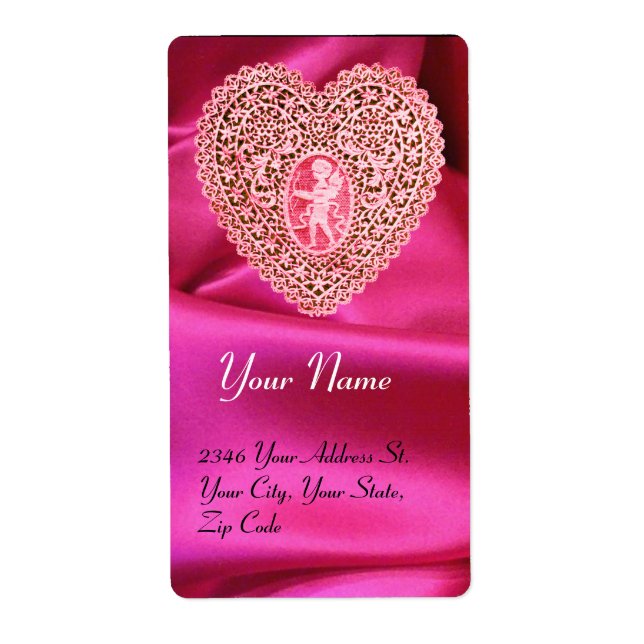 CUPID LACE HEART,FUCHSIA SILK CLOTH pink red Label (Front)