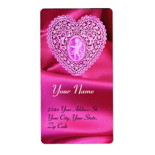 CUPID LACE HEART,FUCHSIA SILK CLOTH pink violet Label