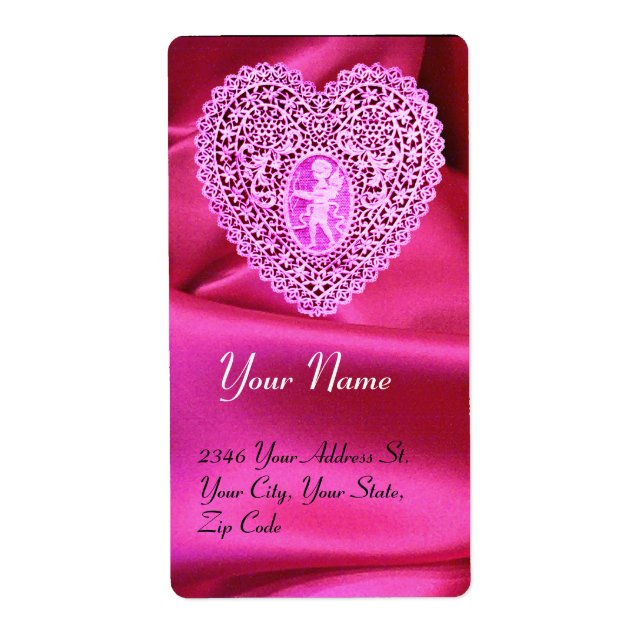 CUPID LACE HEART,FUCHSIA SILK CLOTH pink violet Label (Front)