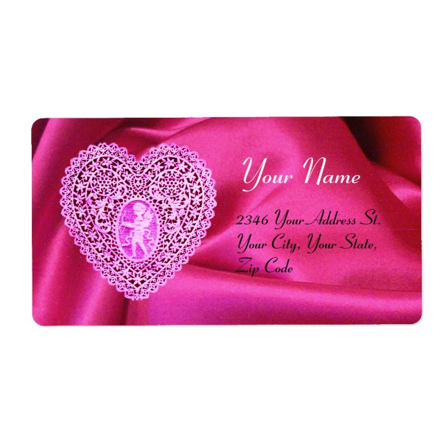 CUPID LACE HEART,FUCHSIA SILK CLOTH pink violet Label (Front)
