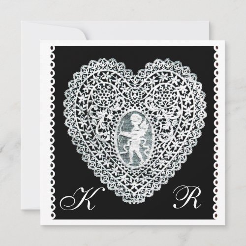 CUPID LACE HEART MONOGRAM ANNOUNCEMENT