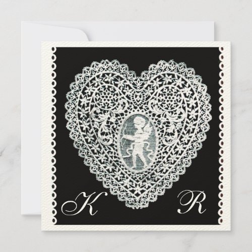 CUPID LACE HEART MONOGRAM felt paper Announcement