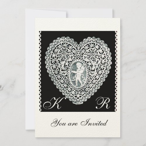 CUPID LACE HEART MONOGRAM felt paper Invitation