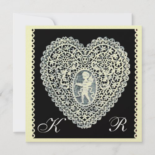 CUPID LACE HEART MONOGRAM ice metallic paper Announcement