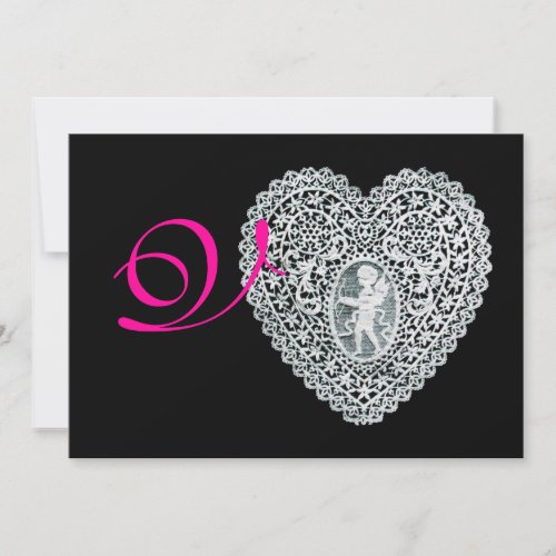 CUPID LACE HEART MONOGRAMpink fuchsia Announcement