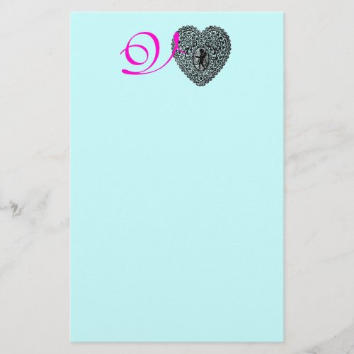 CUPID LACE HEART MONOGRAM pink fuchsia blue Stationery