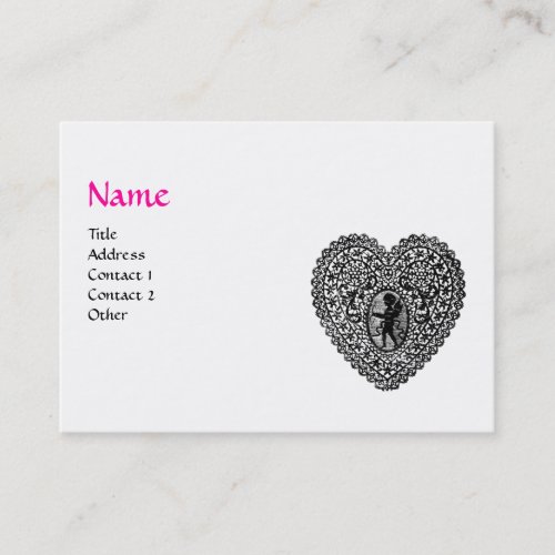 CUPID LACE HEART MONOGRAM pink fuchsia Business Card