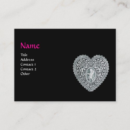 CUPID LACE HEART MONOGRAM pink fuchsia Business Card