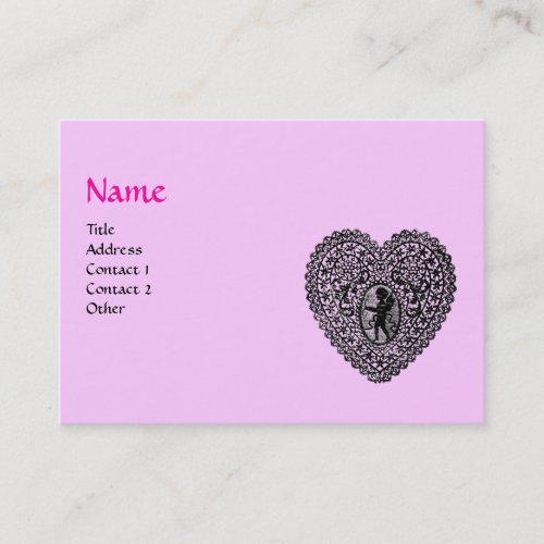 CUPID LACE HEART MONOGRAM pink fuchsia Business Card