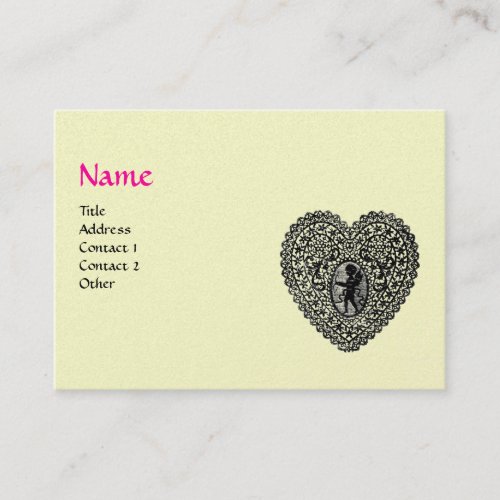 CUPID LACE HEART MONOGRAM pink fuchsia gold Business Card