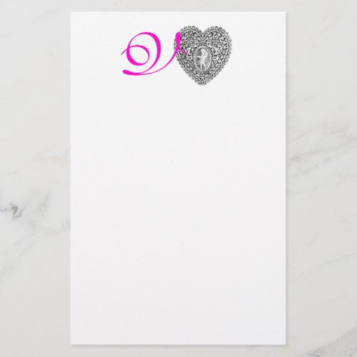 CUPID LACE HEART MONOGRAM pink fuchsia Stationery