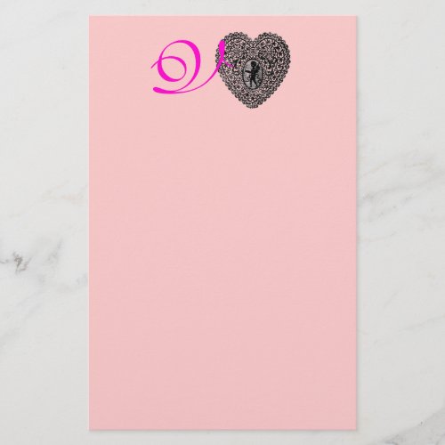 CUPID LACE HEART MONOGRAM pink fuchsia Stationery