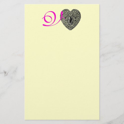 CUPID LACE HEART MONOGRAM pink fuchsia Stationery