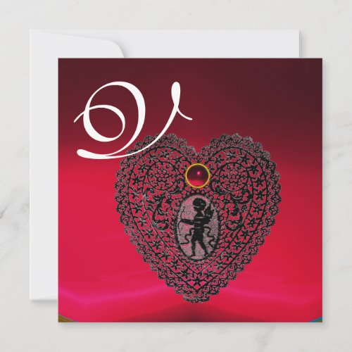 CUPID LACE HEART MONOGRAM red burgundy black Announcement