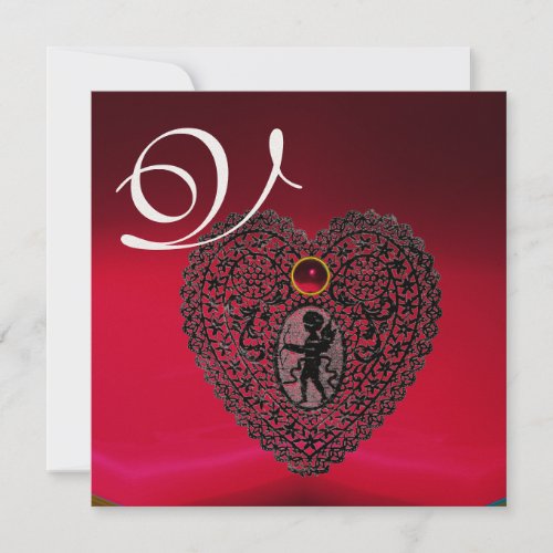 CUPID LACE HEART MONOGRAM red burgundy black Announcement