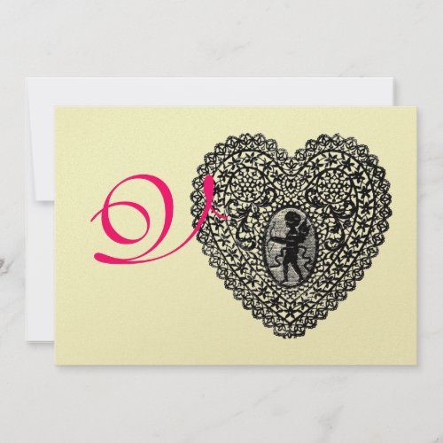 CUPID LACE HEART MONOGRAM red fuchsia gold Announcement