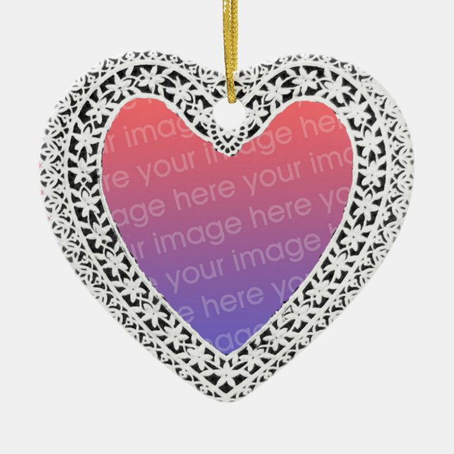 CUPID LACE HEART PHOTO TEMPLATE CERAMIC ORNAMENT (Front)