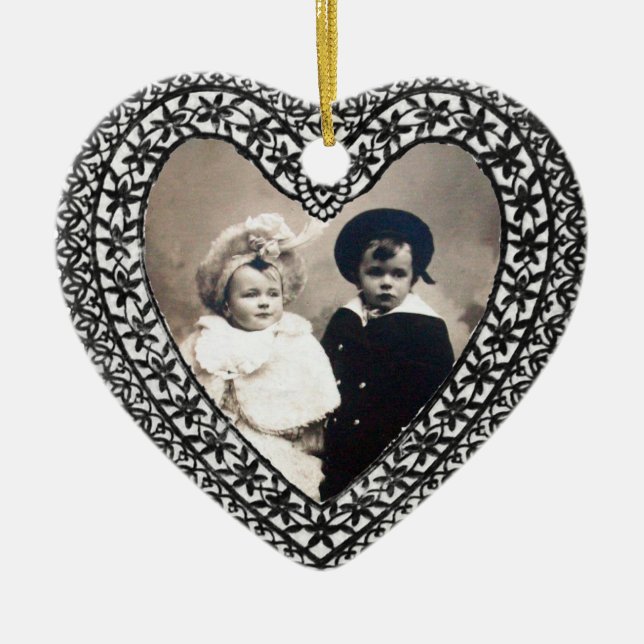 CUPID LACE HEART PHOTO TEMPLATE CERAMIC ORNAMENT (Front)