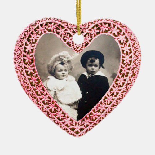 CUPID LACE HEART PHOTO TEMPLATEpink red Ceramic Ornament