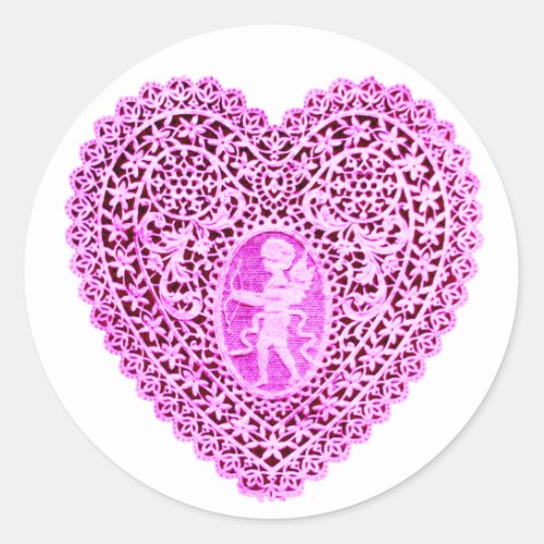 CUPID LACE HEARTpink Classic Round Sticker