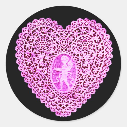CUPID LACE HEARTpink Classic Round Sticker