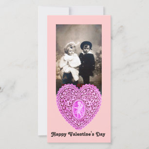 CUPID LACE HEART , pink Holiday Card