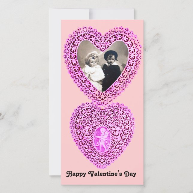 CUPID LACE HEART  , pink Holiday Card (Front)