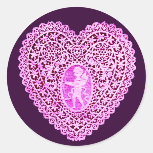 CUPID LACE HEARTpink purple Classic Round Sticker