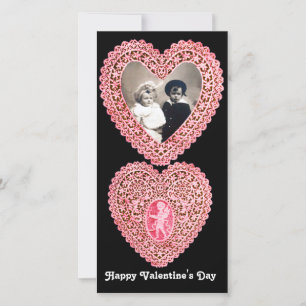 CUPID LACE HEART , pink red black Holiday Card