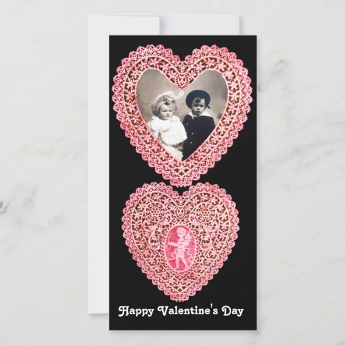 CUPID LACE HEART   pink red  black Holiday Card