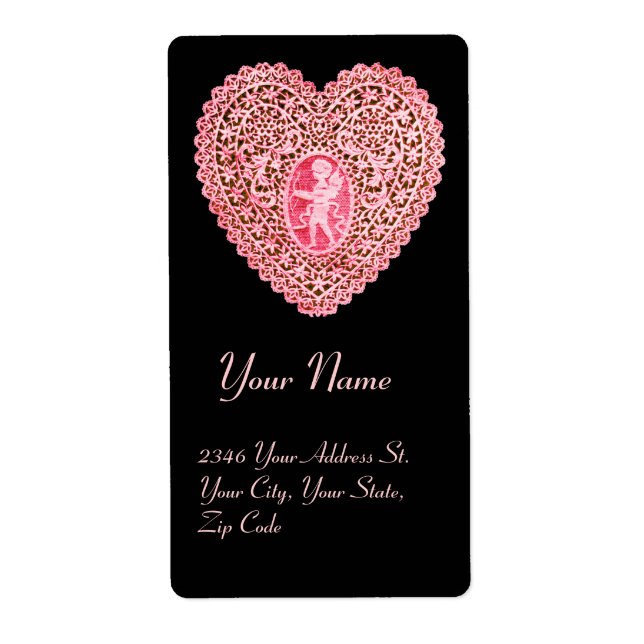CUPID LACE HEART,pink red black Label (Front)