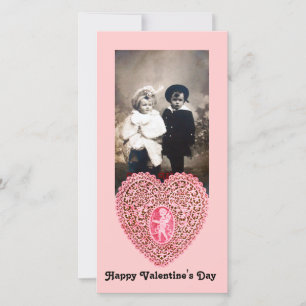 CUPID LACE HEART , pink red Holiday Card