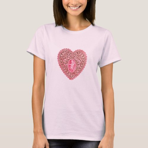CUPID LACE HEART Pink Red T_Shirt