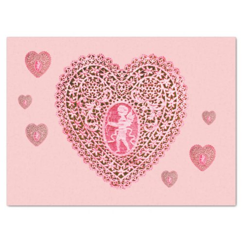 CUPID LACE HEART Pink Red Valentines Day Tissue Paper