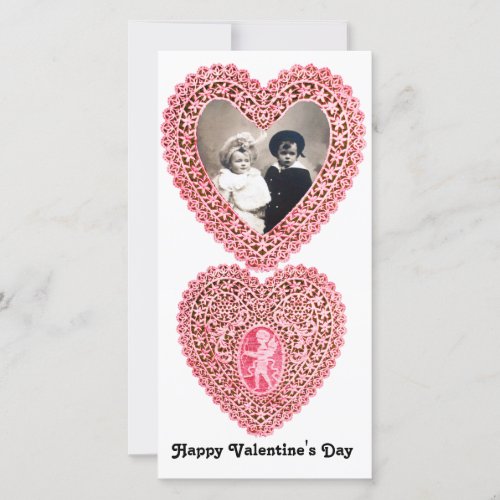 CUPID LACE HEART   pink red white Holiday Card