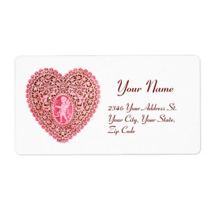 CUPID LACE HEART,pink red white Label