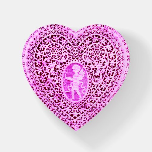 CUPID LACE HEART PINK Valentines Day Paperweight