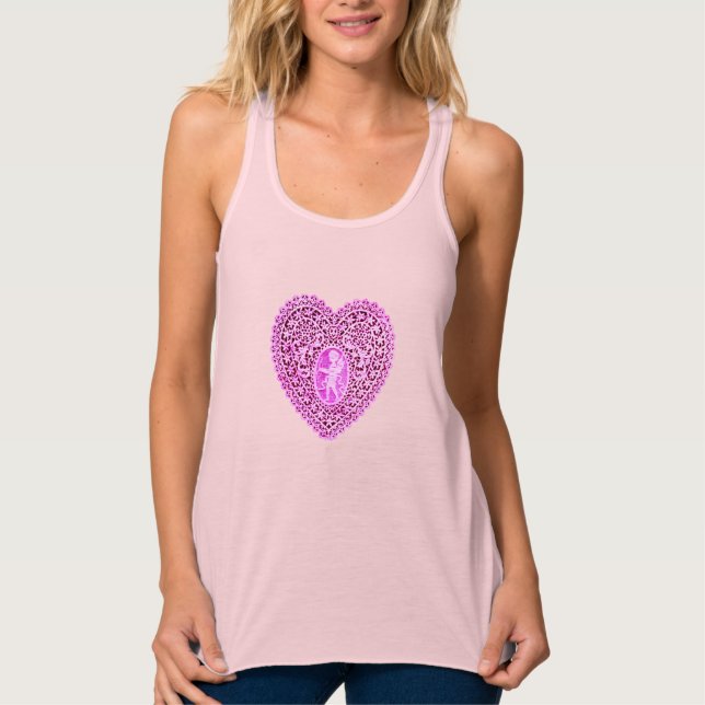 CUPID LACE HEART, Pink Violet Tank Top (Front)