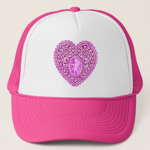 CUPID LACE HEART  Pink Violet Trucker Hat